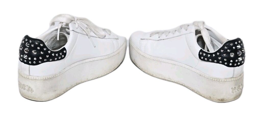 ASH Cult White Leather Platform Sneakers Studded Heel Low Top Shoes EU 38 US 8 - Picture 5 of 12